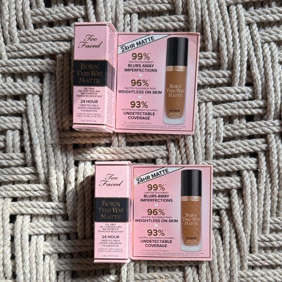 NEW Too Faced Born This Way Matte Foundation CHAI Mini Travel .17oz Set of 2 - Picture 1 of 5